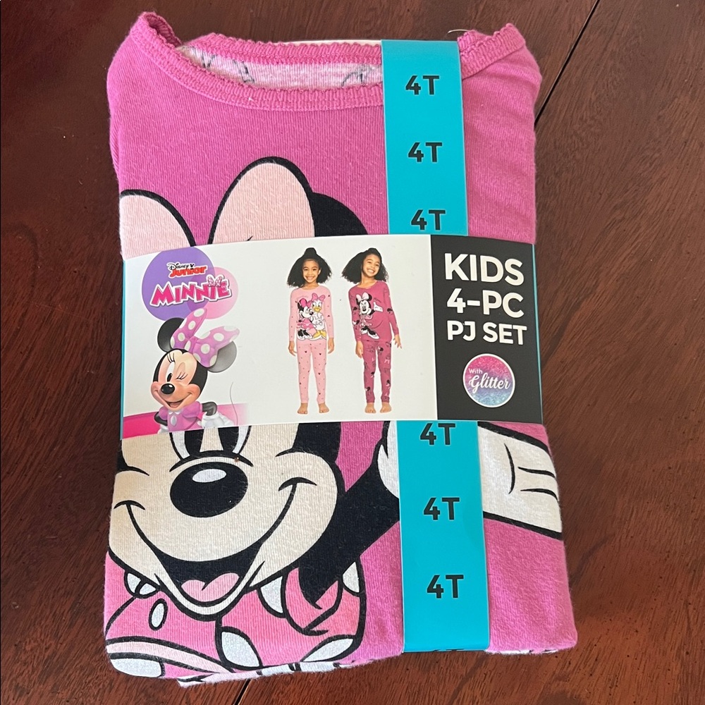 4pc Disney Minnie Mouse Glitter Pink Pajama Set